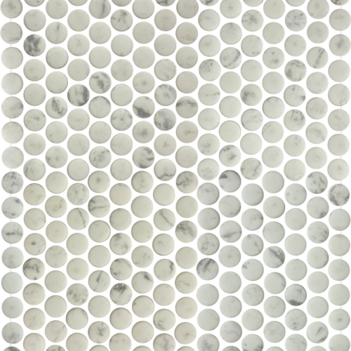 Ecostone Venato White Matte Malla Penny Round Glass Mosaic Tile QDI Surfaces 1