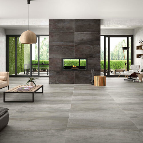 1 ACIER Iron 24x48 porcelain floor wall tile QDI Surfaces product room scene 800x800 1