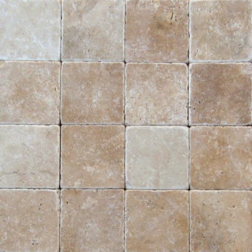 Ancient Castle Travertine Paver 6x6 Tumbled Brown Tan Beige Cream Gray White Outdoor Floor Wall Pool Patio Backyard Tub Shower Vanity