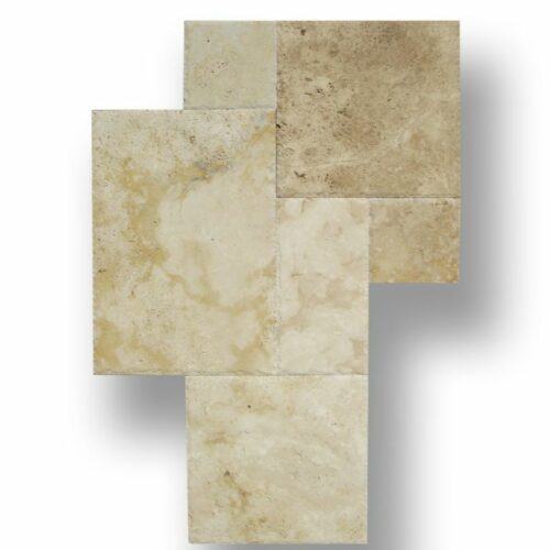 Ancient Castle Natural Stone Travertine Tile Jumbo Versailles Pattern Tumbled Tan Brown Beige Cream QDIsurfaces