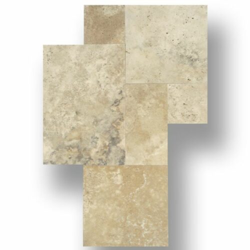 Ancient Castle Natural Stone Travertine Tile Versailles Pattern Unfilled Honed and Cross Cut Tan Brown Beige Cream QDIsurfaces