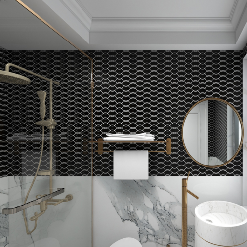 BLACK MATTE WAVE Porcelain Mosaic Tile QDI Surfaces 4