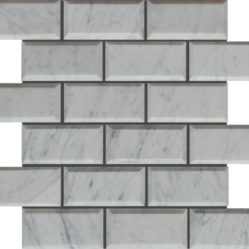 Lusso Carrara 2x4 Marble Polished & Beveled Mosaic Tile