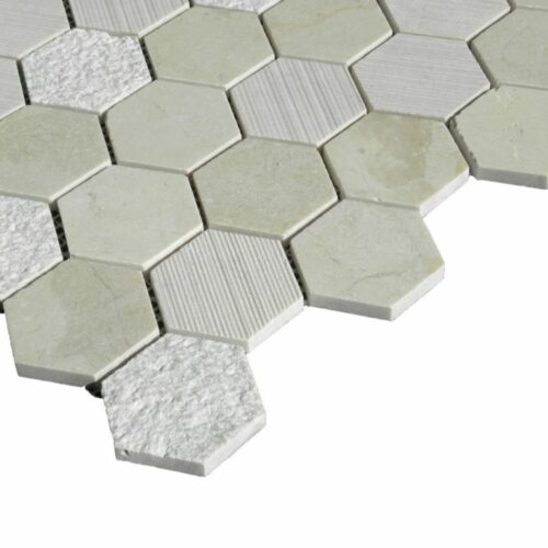 Crema Marfil Marble Mosaic Tile Hexagon Honed 2 Beige Cream Gray Indoor Floor Wall Backsplash Tub Shower Vanity QDI