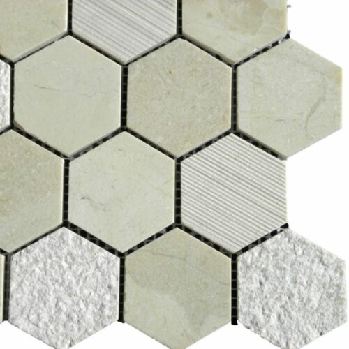 Crema Marfil Marble Mosaic Tile Hexagon Honed Beige Cream Gray Indoor Floor Wall Backsplash Tub Shower Vanity QDI