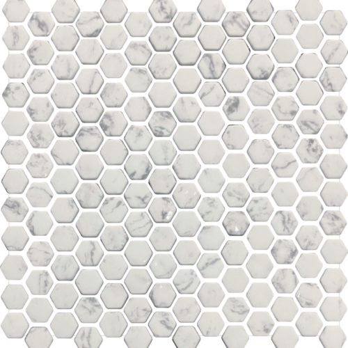 Ecostone Venato White Matte Malla 1x1 Hex Glass Mosaic Tile QDI Surfaces 1