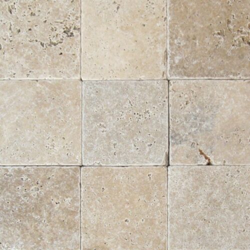 English Walnut Travertine Paver 6x6 Tumbled Beige Cream Tan Brown White Gray Outdoor Floor Wall Pool Patio Backyard Tub Shower Vanity