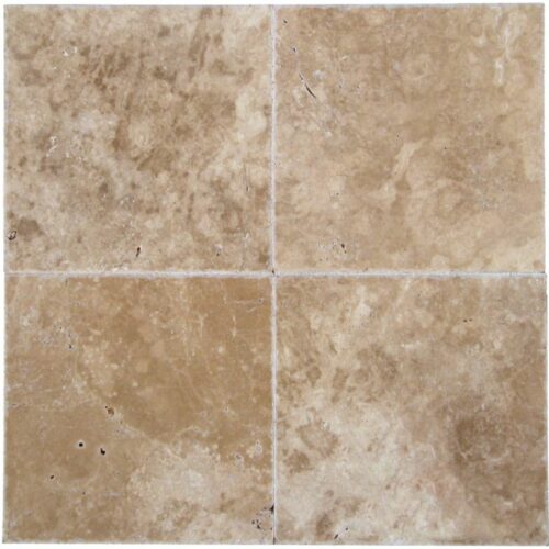 English Walnut Travertine Tile 18x18 Unfilled Brushed Chiseled Edge Floor Wall Backsplash Countertop Tub Shower Vanity Tan Brown Beige Cream QDIsurfaces