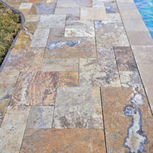 Fantastico Classic Travertine Paver Versailles Pattern Tumbled Beige Cream Tan Brown White Gray Outdoor Floor Wall Pool Patio.jpg