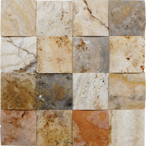 Fantastico 4x4 3D Unfilled Honed Travertine Mosaic Tile