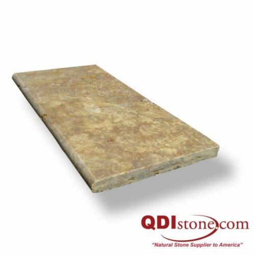 Gold Travertine Pool Coping 12x24 3cm Tumbled Tan Brown Beige Cream Yellow Gold Outdoor Floor Wall Pool Patio Backyard Tub Shower Vanity QDI