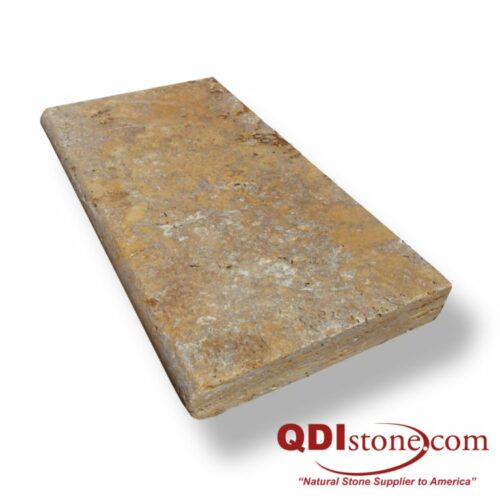 Gold Travertine Pool Coping 12x24 5cm Tumbled Tan Brown Beige Cream Yellow Gold Outdoor Floor Wall Pool Patio Backyard Tub Shower Vanity QDI