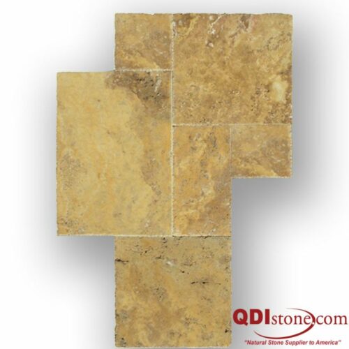 Gold Travertine Tile Versailles Pattern Brushed Chiseled Edge Tan Brown Yellow Gold Indoor Wall Backsplash Countertop Tub Shower Vanity QDIsurfaces.jpg