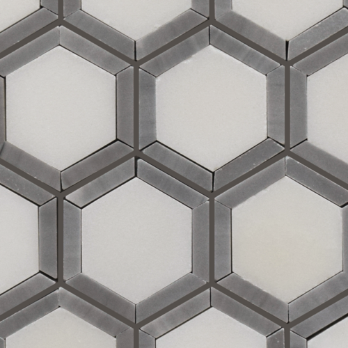 Kaleidoscope Gray White 14x10 Marble Mosaic Tile QDI Surfaces 1