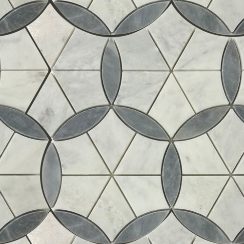 LOTUS White and Gray 11.7x10.1 Marble Waterjet Mosaic Tile QDI Surfaces 1