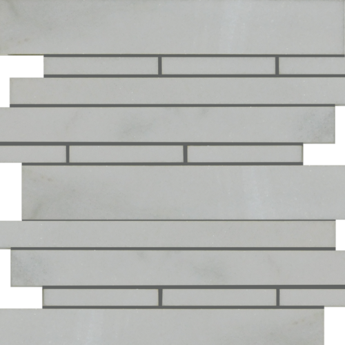 Lusso Carrara Deco Strip Marble Polished Mosaic Tile