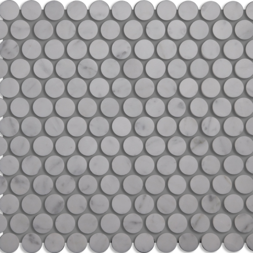 Lusso Carrara Marble 12x12 Penny Round Waterjet Mosaic Tile QDI Surfaces 2