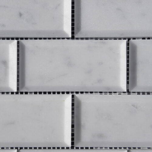 Lusso Carrara Marble Mosaic Tile 2x4 Polished Pillow Edge 3 White Gray Indoor Floor Wall Backsplash Tub Shower Vanity QDIsurfaces