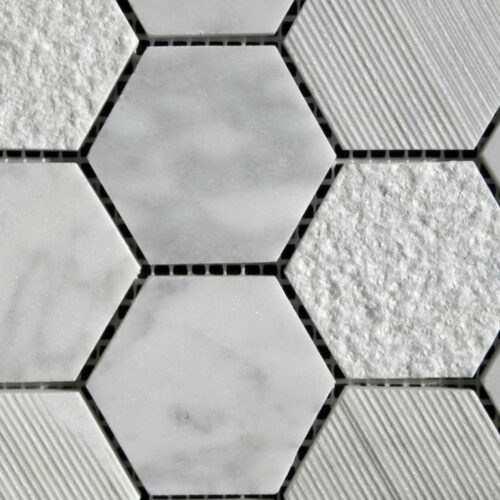 Lusso Carrara Marble Mosaic Tile Hexagon Honed 3 White Gray Indoor Floor Wall Backsplash Tub Shower Vanity QDIsurfaces