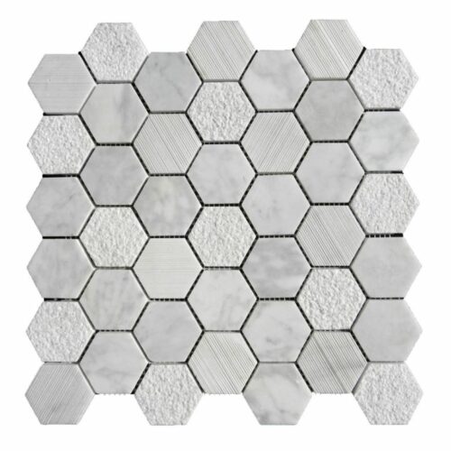 Lusso Carrara Marble Mosaic Tile Hexagon Honed White Gray Indoor Floor Wall Backsplash Tub Shower Vanity QDIsurfaces