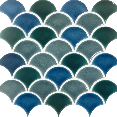 MIX BLUE GLOSSY FAN Porcelain Mosaic Tile QDI Surfaces 2