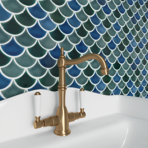 MIX BLUE GLOSSY FAN Porcelain Mosaic Tile QDI Surfaces 3