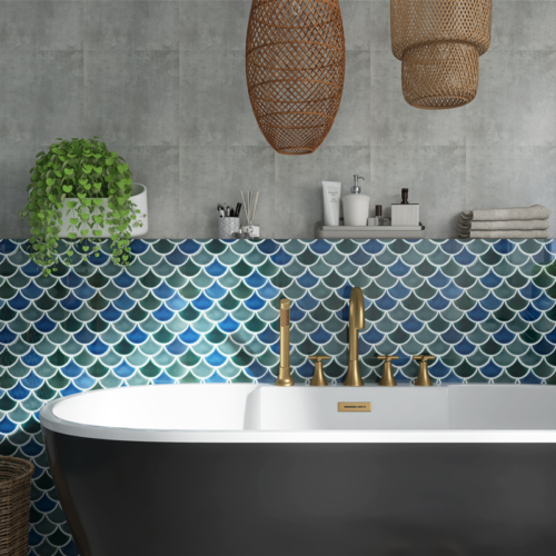 MIX BLUE GLOSSY FAN Porcelain Mosaic Tile QDI Surfaces 4