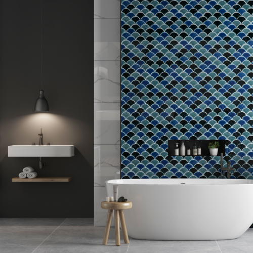 MIX BLUE GLOSSY FAN Porcelain Mosaic Tile QDI Surfaces 5