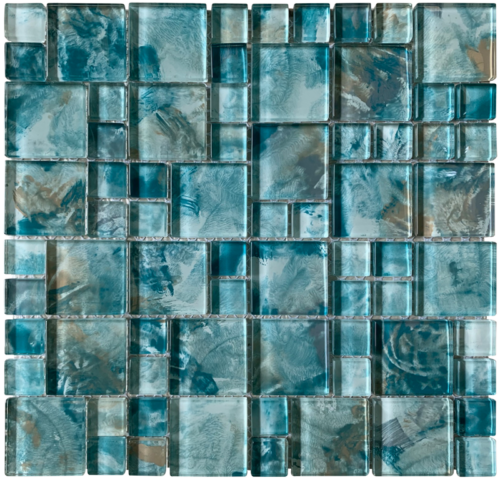 MONET Tonda Sea Green Pattern Glass Mosaic Tile QDI Surfaces 1