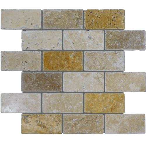 Mix Travertine 2x4 Travertine Tumbled Mosaic Tile