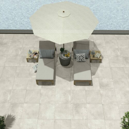 Monolith Pearl 24x24 Rectified Porcelain Paver Beige Cream Outdoor Patio Backyard Pool QDI Surfaces Room Scene