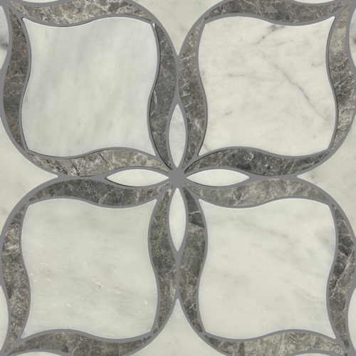 PARISIAN White and Gray 11.3x11.3 Marble Waterjet Mosaic Tile QDI Surfaces 1