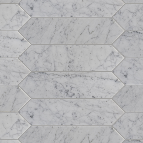 PICKET Carrara Marble 12x10 Waterjet Mosaic Tile QDI Surfaces 1