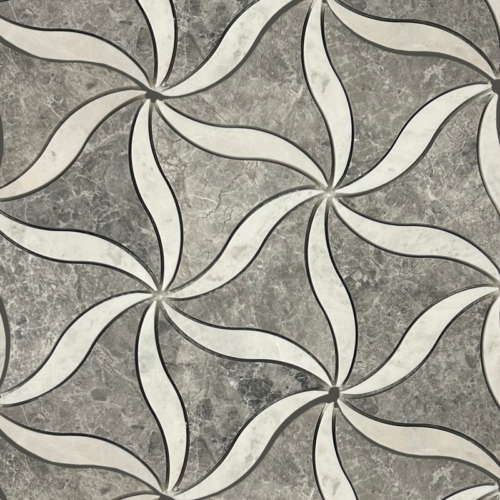 POMPEII White and Gray 9.8x12.5 Marble Waterjet Mosaic Tile QDI Surfaces 1