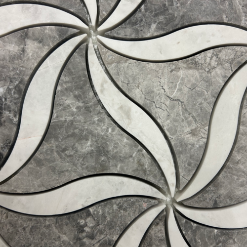 POMPEII White and Gray 9.8x12.5 Marble Waterjet Mosaic Tile QDI Surfaces 2