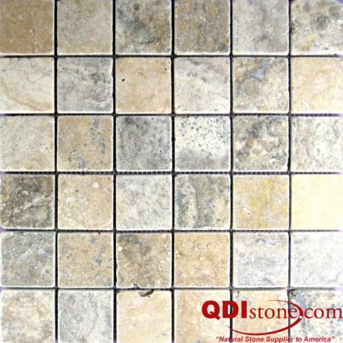 Philadelphia Travertine Mosaic Tile 2x2 Tumbled Beige Cream Tan Brown Gray White Indoor Floor Wall Backsplash Countertop Tub Shower