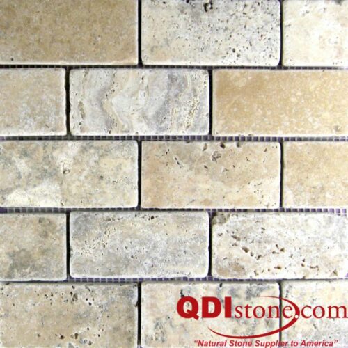 Philadelphia Travertine Mosaic Tile 2x4 Tumbled Beige Cream Tan Brown Gray White Indoor Floor Wall Backsplash Countertop Tub Shower