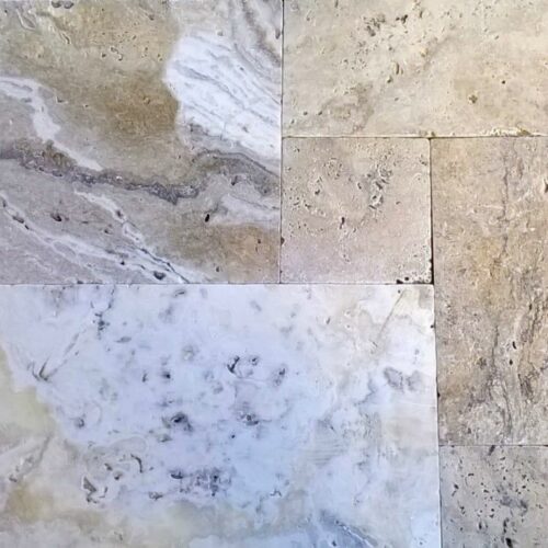 Philadelphia Travertine Mosaic Tile 5 Beige Cream Tan Brown Gray White Indoor Floor Wall Backsplash Countertop Tub Shower Vanity QDI