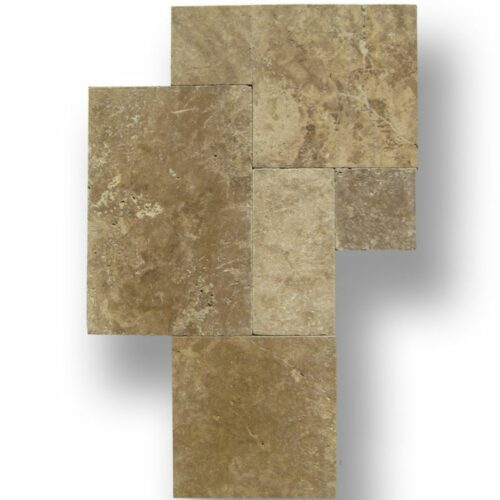 QDI Noce Travertine Tile Versailles Pattern Tumbled Beige Cream Tan Brown Gray White Indoor Floor Wall Backsplash Countertop Tub Shower Vanity