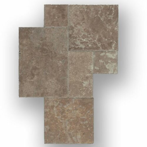 QDI Noce Travertine Tile Versailles Pattern Unfilled Brushed Chiseled Edge Beige Cream Tan Brown Gray White Floor Wall Backsplash Counter Tub