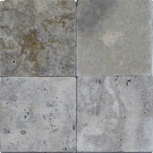 QDI Silver 4x4 Tumbled Travertine Mosaic Tile