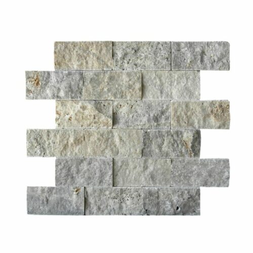 Silver Travertine Split Face Tile 2x4 Split Face Beige Cream Gray White Indoor Outdoor Wall Backsplash Tub Shower Vanity QDIsurfaces