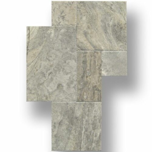 Silver Travertine Tile Versailles Pattern Unfilled Brushed Chiseled Beige Cream Gray White Floor Wall Backsplash Counter Tub Shower Vanity.jpg