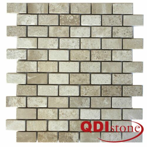 Tufa Limestone Mosaic Tile 1x2 Tumbled Gray White Beige Cream Indoor Floor Wall Backsplash Tub Shower Vanity QDIsurfaces