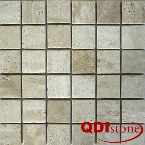 Tufa Limestone Mosaic Tile 2x2 Tumbled Gray White Beige Cream Indoor Floor Wall Backsplash Tub Shower Vanity QDIsurfaces