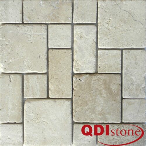 Tufa Limestone Mosaic Tile Mini Pattern Tumbled Gray White Beige Cream Indoor Floor Wall Backsplash Tub Shower Vanity QDIsurfaces