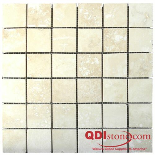 Walnut Travertine Mosaic Tile 2x2 Honed Tan Brown Beige Cream Gray White Indoor Floor Wall Backsplash Countertop Tub Shower Vanity QDI