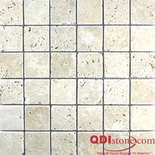 Walnut Travertine Mosaic Tile 2x2 Tumbled Tan Brown Beige Cream Gray White Indoor Floor Wall Backsplash Countertop Tub Shower Vanity QDI