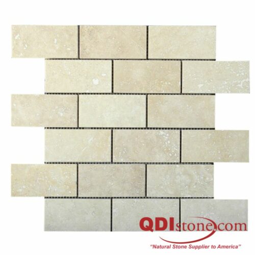 Walnut Travertine Mosaic Tile 2x4 Honed Tan Brown Beige Cream Gray White Indoor Floor Wall Backsplash Countertop Tub Shower Vanity QDI