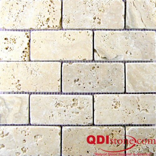 Walnut Travertine Mosaic Tile 2x4 Tumbled Tan Brown Beige Cream Gray White Indoor Floor Wall Backsplash Countertop Tub Shower Vanity QDI.jpg